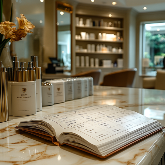 Can Salt Water Damage Your Hair Extensions? 8 An open appointment agenda on a countertop in a modern beauty salon.