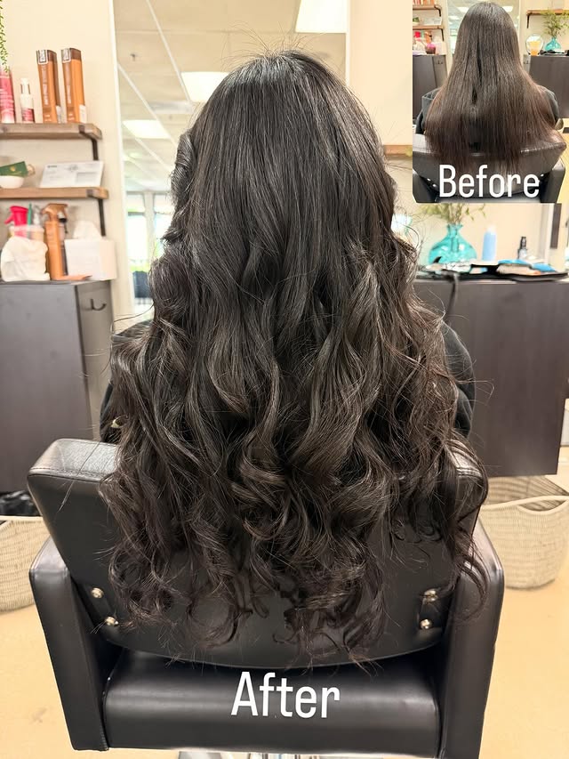 Hair Extensions Anaheim Salon: Our Best Before & Afters Client's hair transformation with hair extensions, from a before to a beautiful after shot at an Anaheim salon.