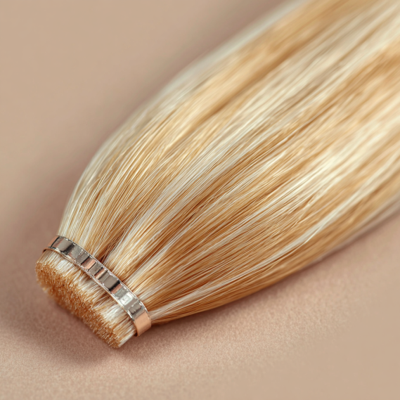 Do Hair Extensions Trigger the Alarm at Airport Security? 15 A single blonde hair extension strand with a clearly visible metallic clip, isolated on a neutral background.