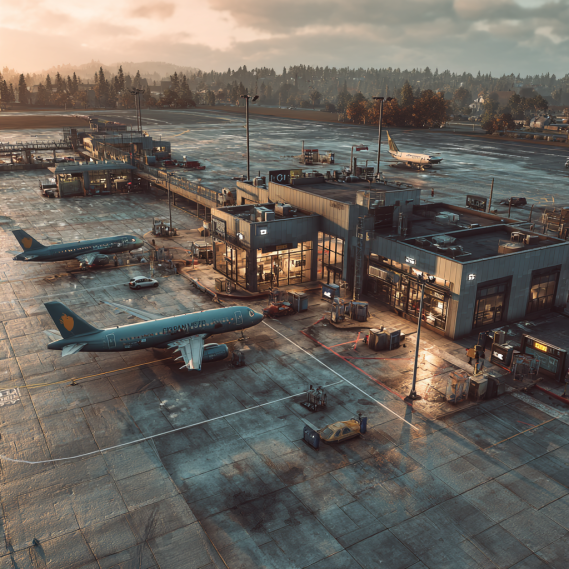 Do Hair Extensions Trigger the Alarm at Airport Security? 12 A small international airport with a compact terminal and a few airplanes on the tarmac, showing a calm atmosphere.