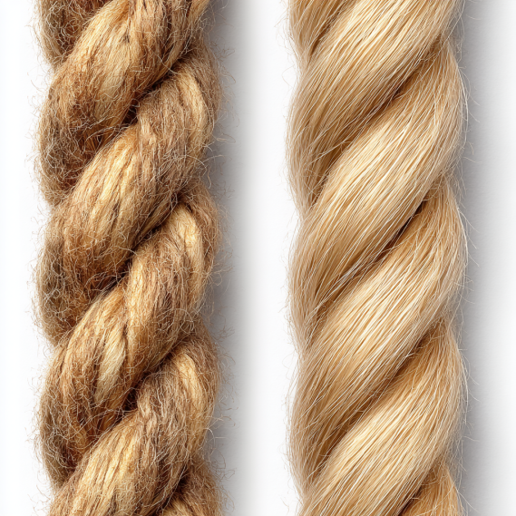 Can Hair Extensions Cause Hair Loss? The Truth You Need to Know 11 A side-by-side image comparing a thick, heavy hair extension on the left with a thin, delicate hair extension on the right.