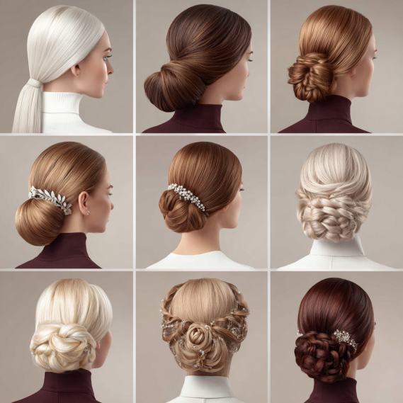 Can Hair Extensions Cause Hair Loss? The Truth You Need to Know 16 A collection of tight updos and elegant buns, demonstrating hairstyles for hair extensions.