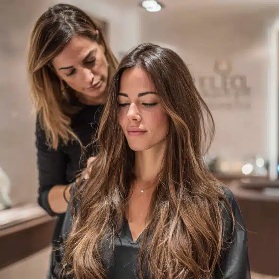 Weft Hair Extensions 11 Don't settle for less. This photo shows the expertise and attention to detail that goes into every hair extensions weft application, promising a natural and beautiful result.