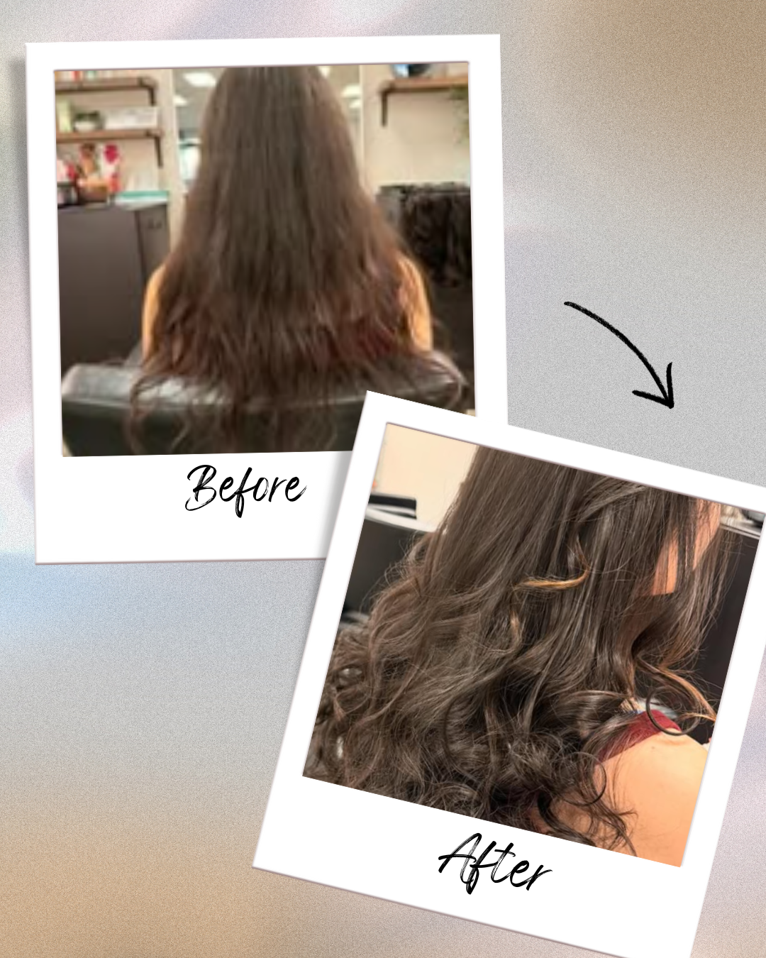 I-Tip Hair Extensions 10 Split image comparing short, fine hair (Before) to thick, long hair (After) achieved with expertly applied I-Tip extensions.