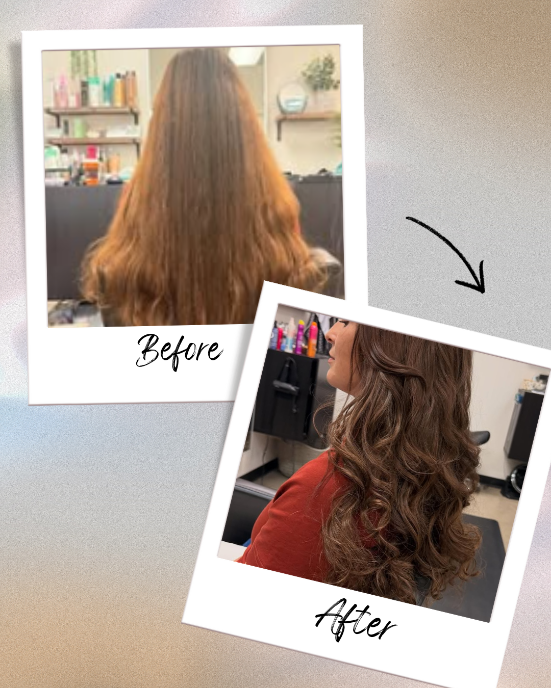 Close-up view showing the natural-looking transition and blend of color after applying tape-in extensions for a subtle makeover.